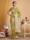 Anaita Mustard Linen Woven Work Saree With Blouse