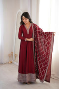 Lehenga Mart Designer Anarkali Suit With Kurta, Dupatta For Women-Dark Maroon