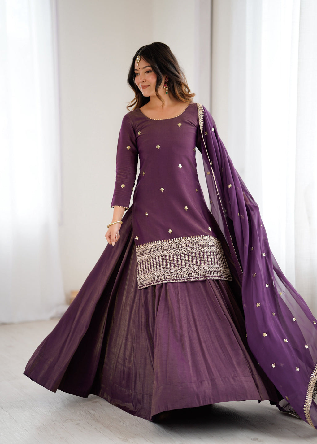 Lehenga Mart Designer Suit With Kurta Lehenga Dupatta For Women-Purple