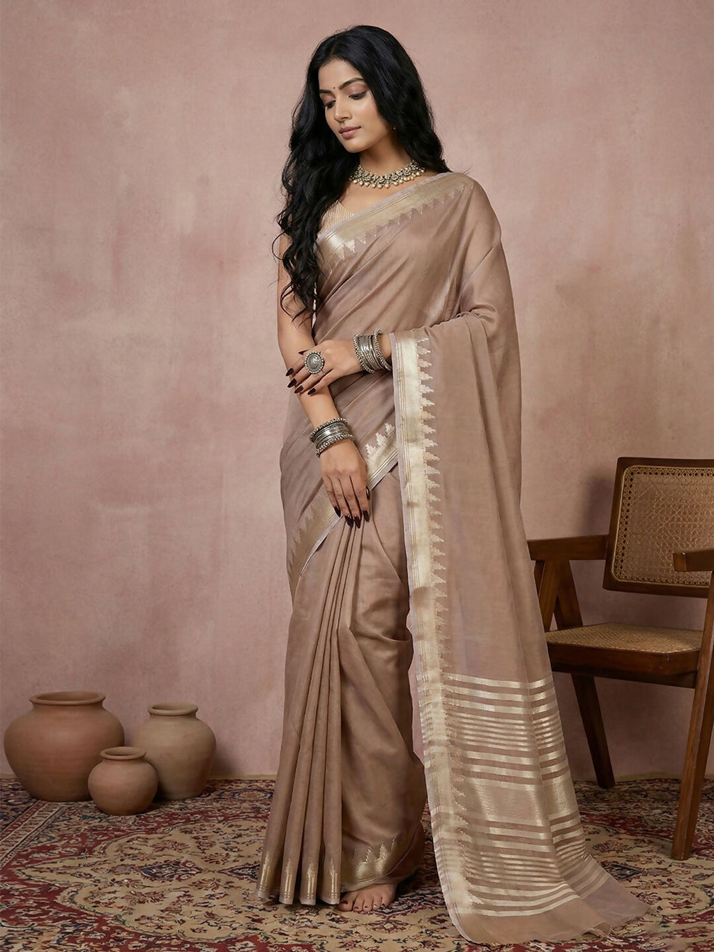 Shree Shyam Fashion Beige Cotton Saree