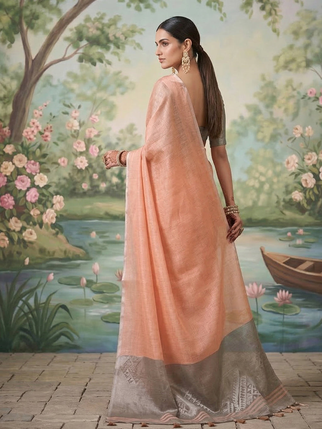 Anaita Peach Tissue Saree With Blouse