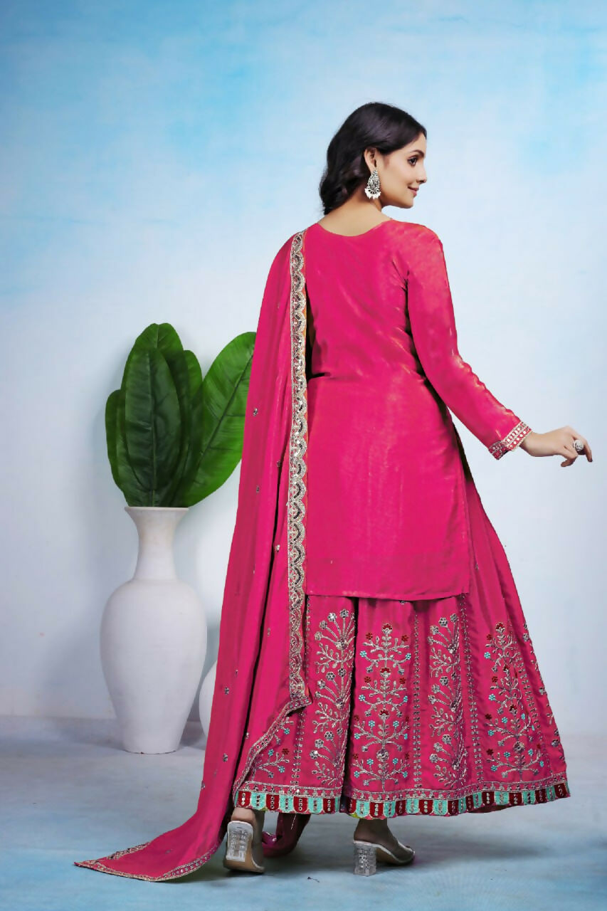 Joban Fashion Pink Silk Embroidered Sharara Set