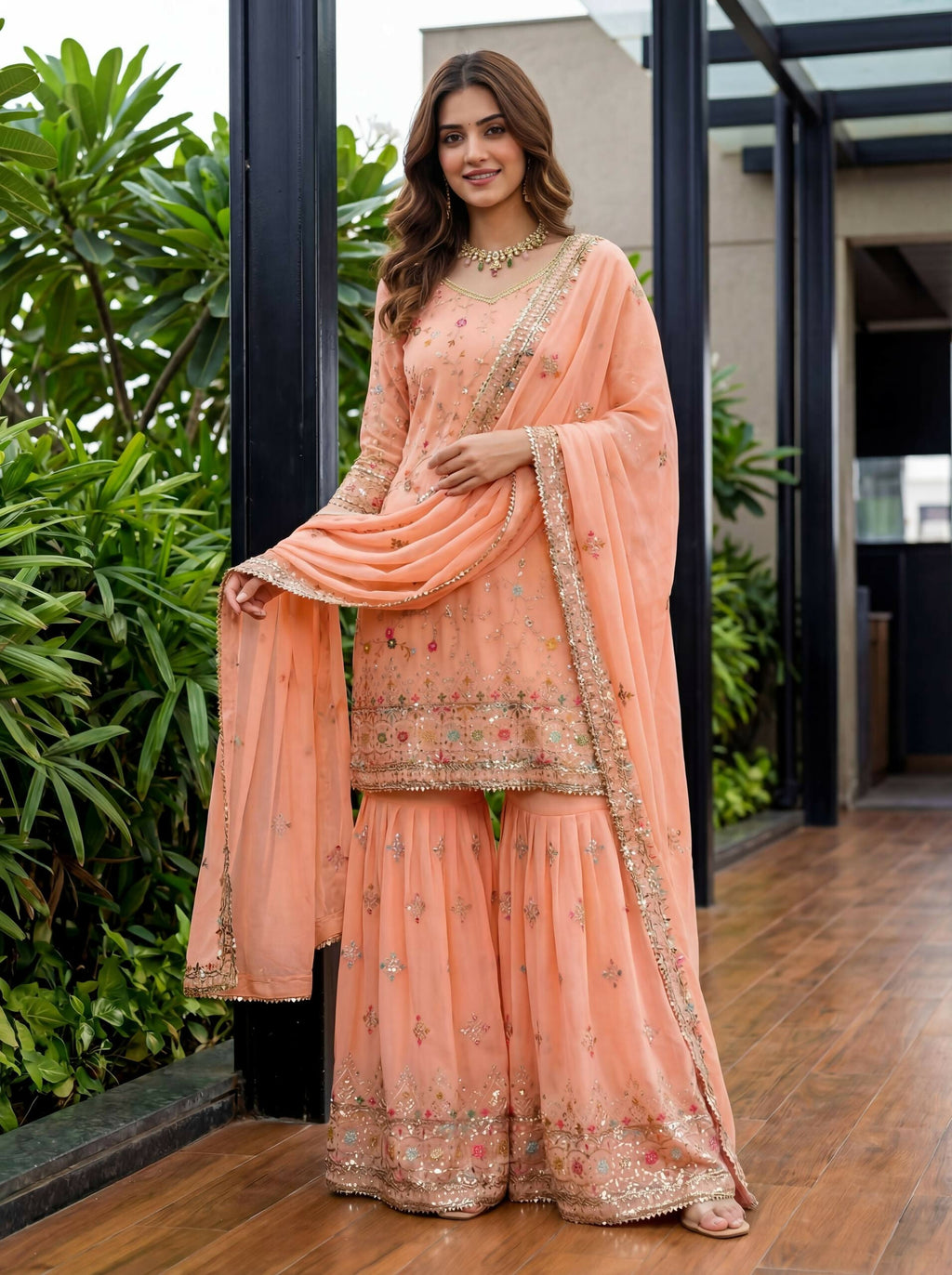 Teeya Creation Fenta Faux Georgette Multi Thread Work Wedding Wear Sharara Set