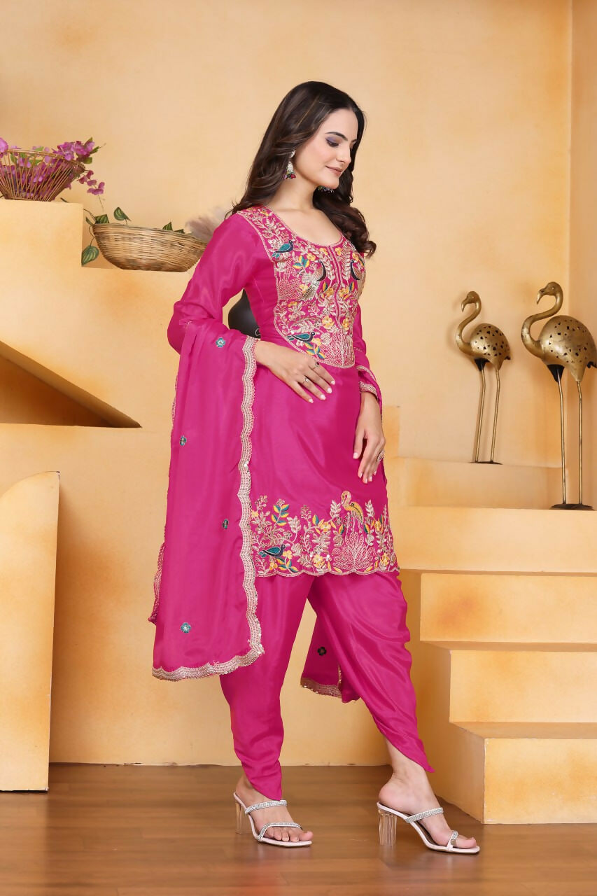 Joban Fashion Pink Silk Embroidered Dhoti Dhoti Set
