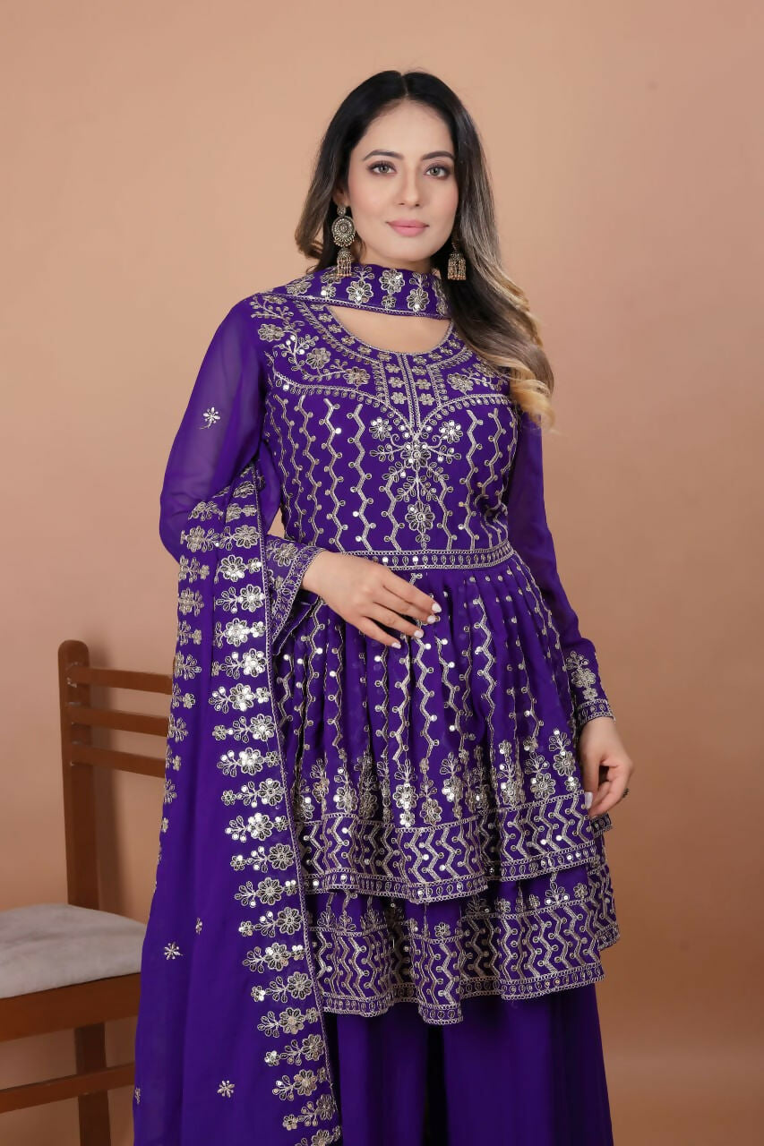 Joban Fashion Purple Georgette Embroidered Sharara Set