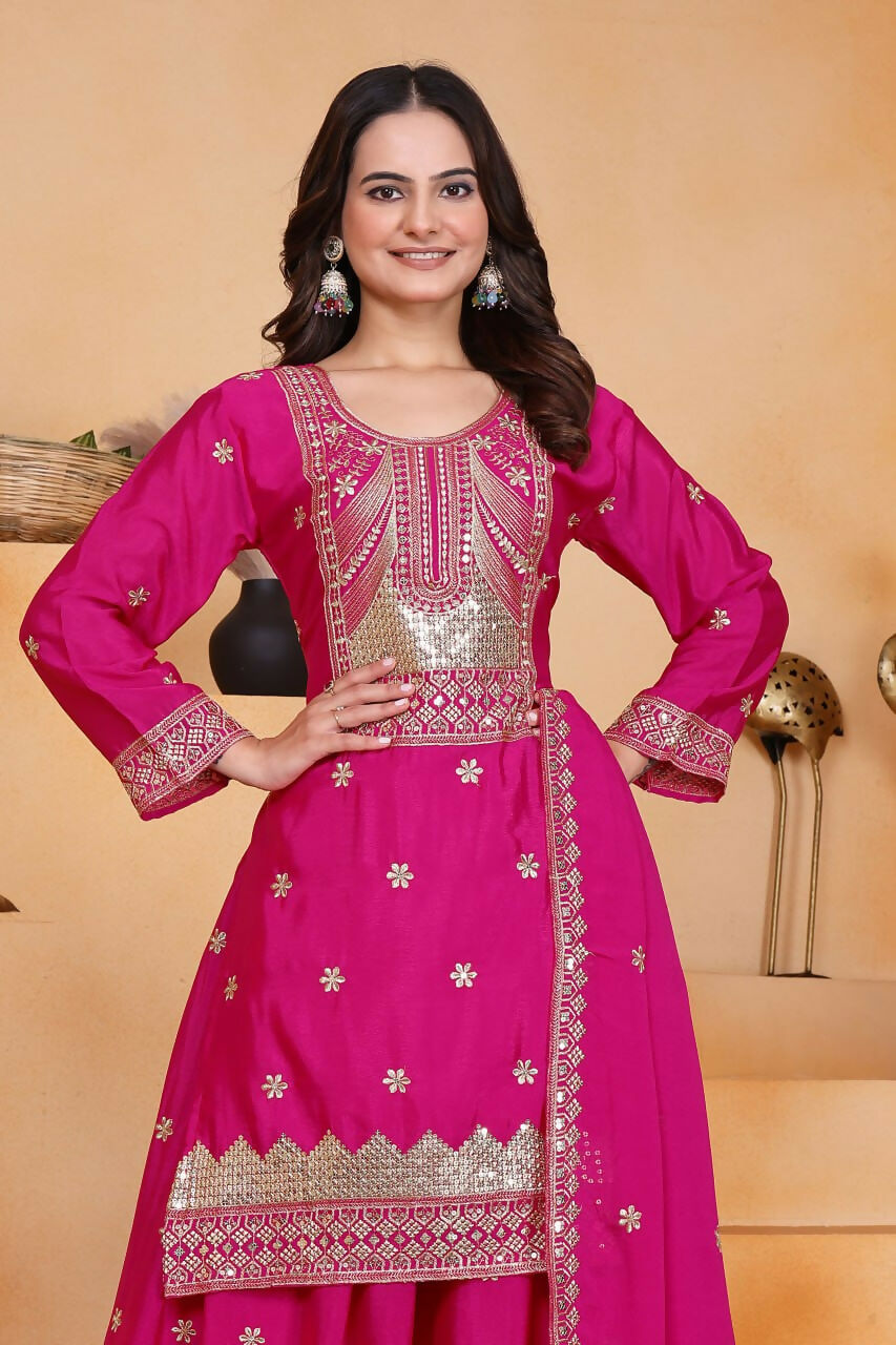 Joban Fashion Pink Silk Embroidered Sharara Set