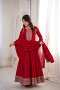 Teeya Creation Maroon Color Vichitra Silk Embroidery Work Party Wear Long Gown