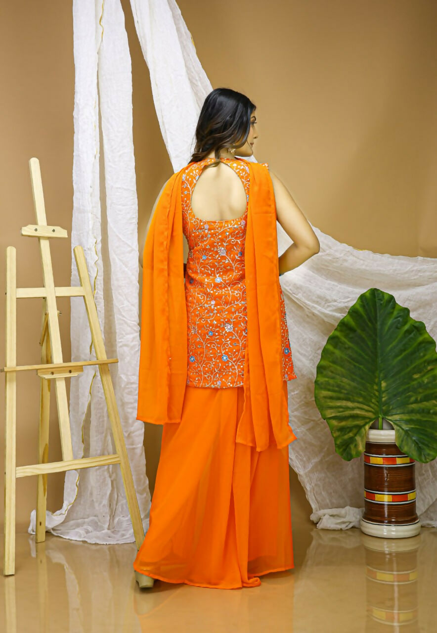 Joban Fashion Orange Georgette Embroidered Sharara Set