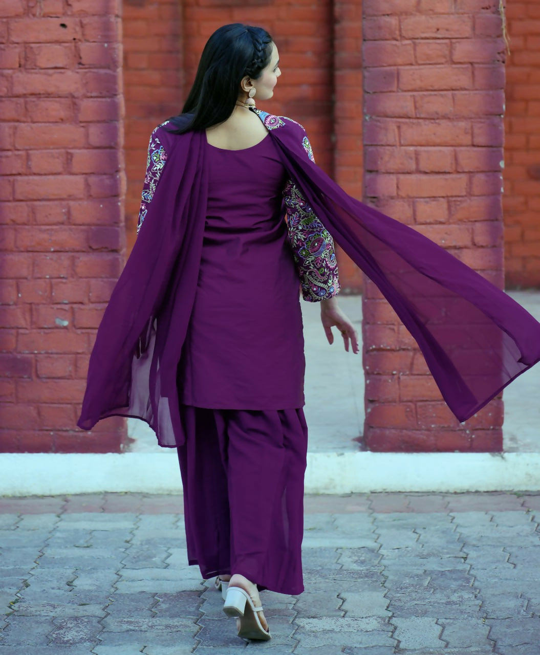 Joban Fashion Wine Silk Embroidered Sharara Set
