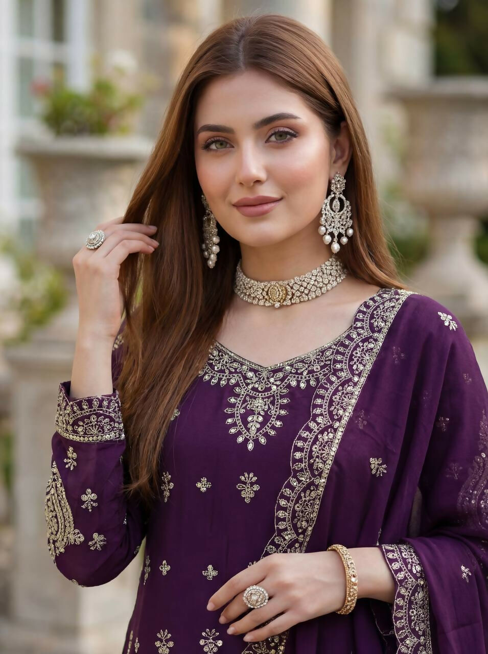 Joban Fashion Purple Silk Embroidered Sharara Set