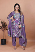 Joban Fashion Purple Silk Embroidered Kurti Set