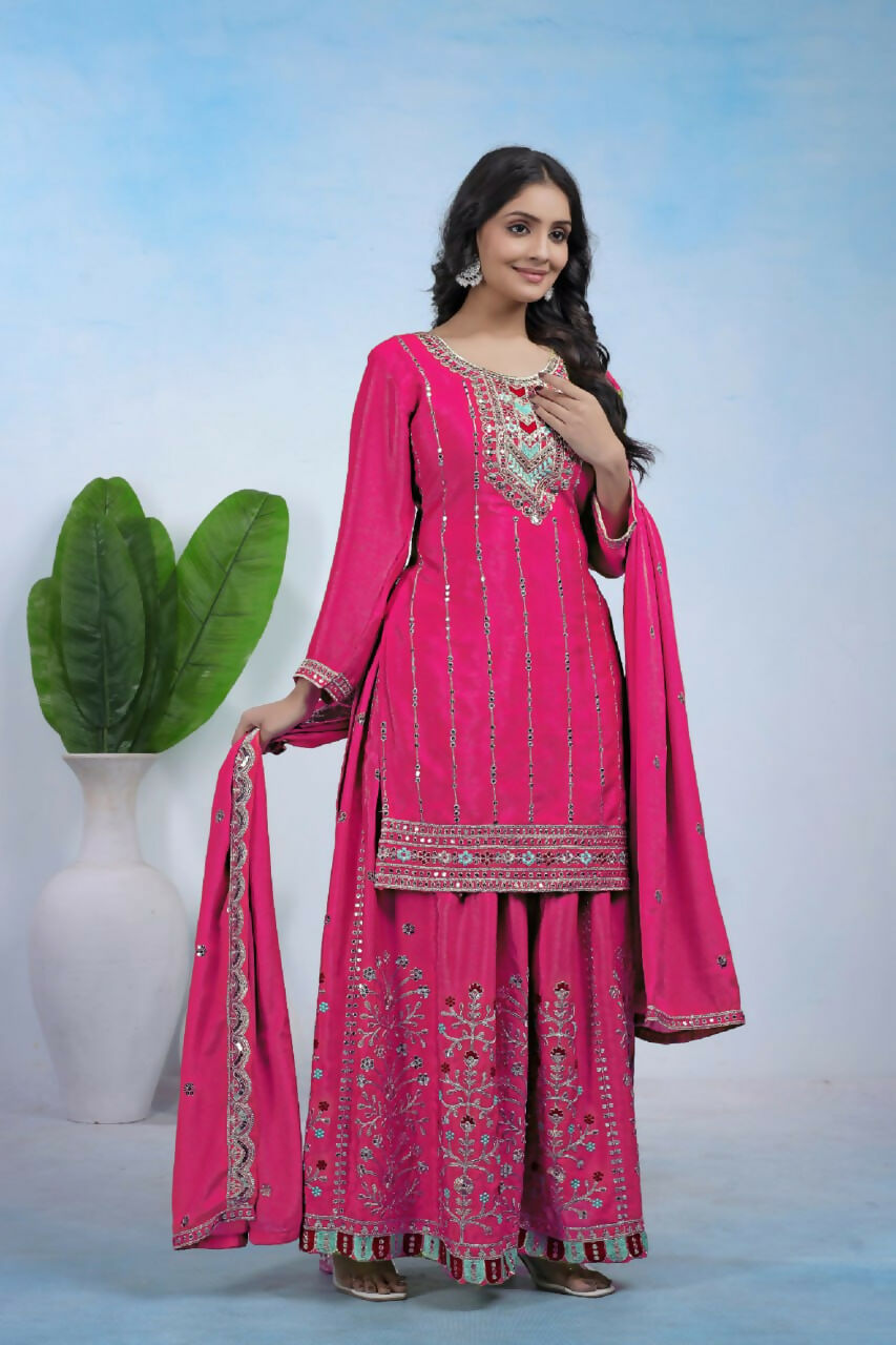 Joban Fashion Pink Silk Embroidered Sharara Set