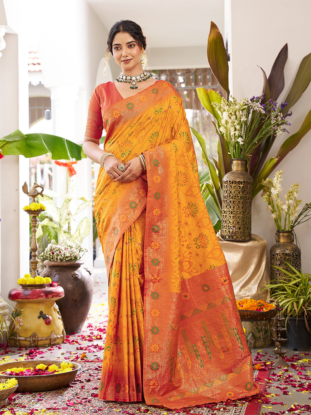 Anaita Yellow Silk Woven Saree With Blouse