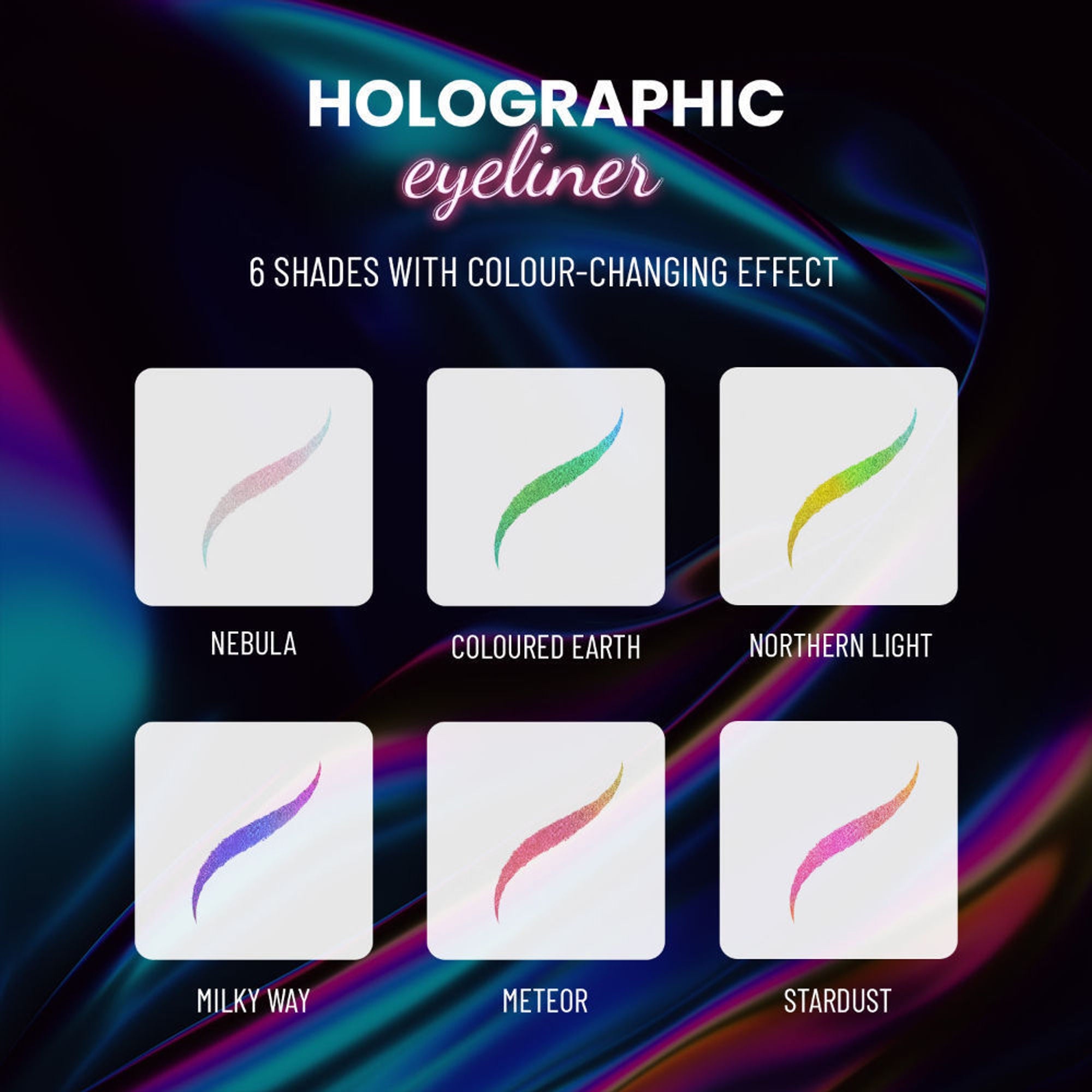 Swiss Beauty Holographic Eyeliner , Multi Chrome Effect , Water -Proof ,Smudge Proof - 6 Coloured Earth