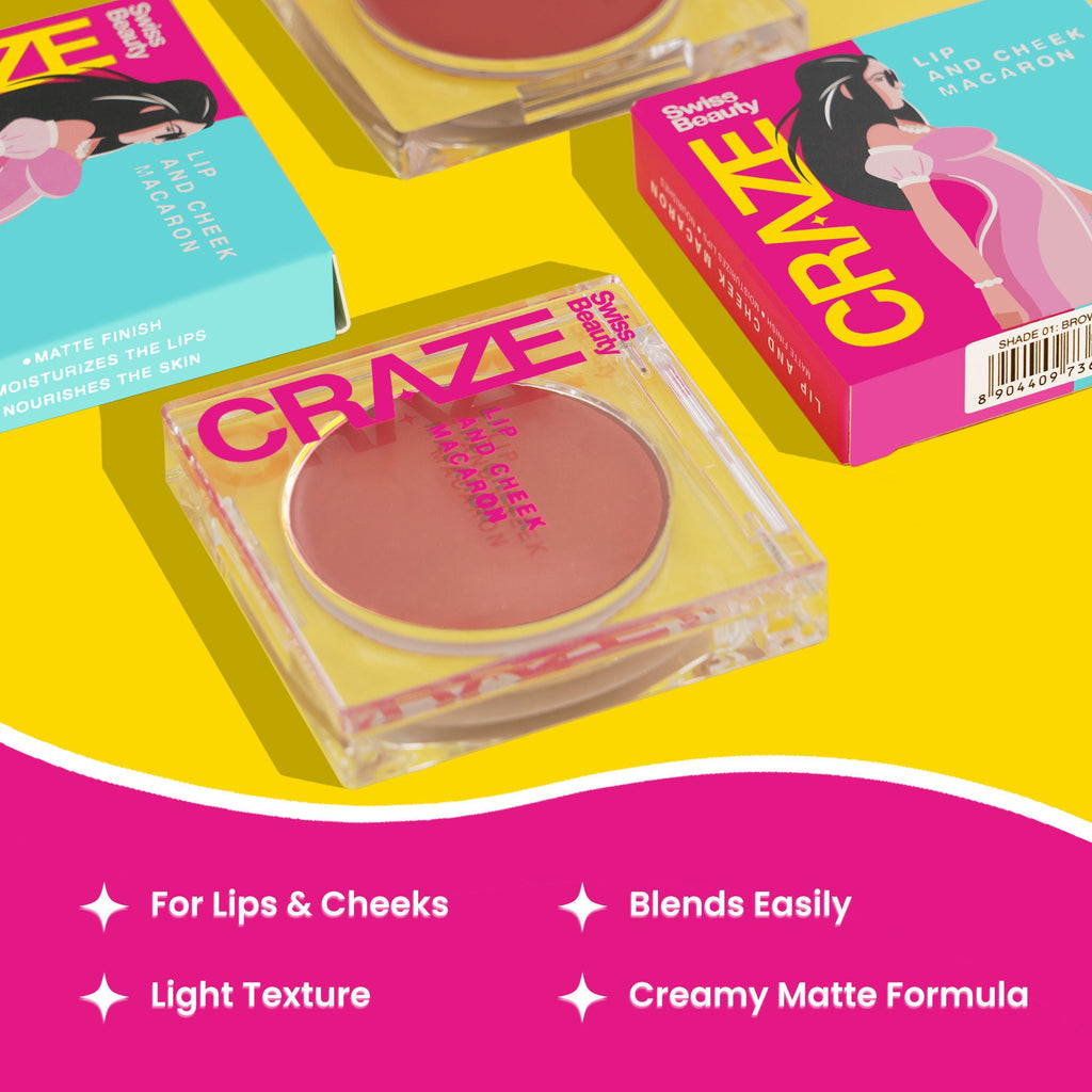 Swiss Beauty CRAZE Lip & Cheek Macaron With Vitamin E And Olive Oil - 04 Pink Jelly