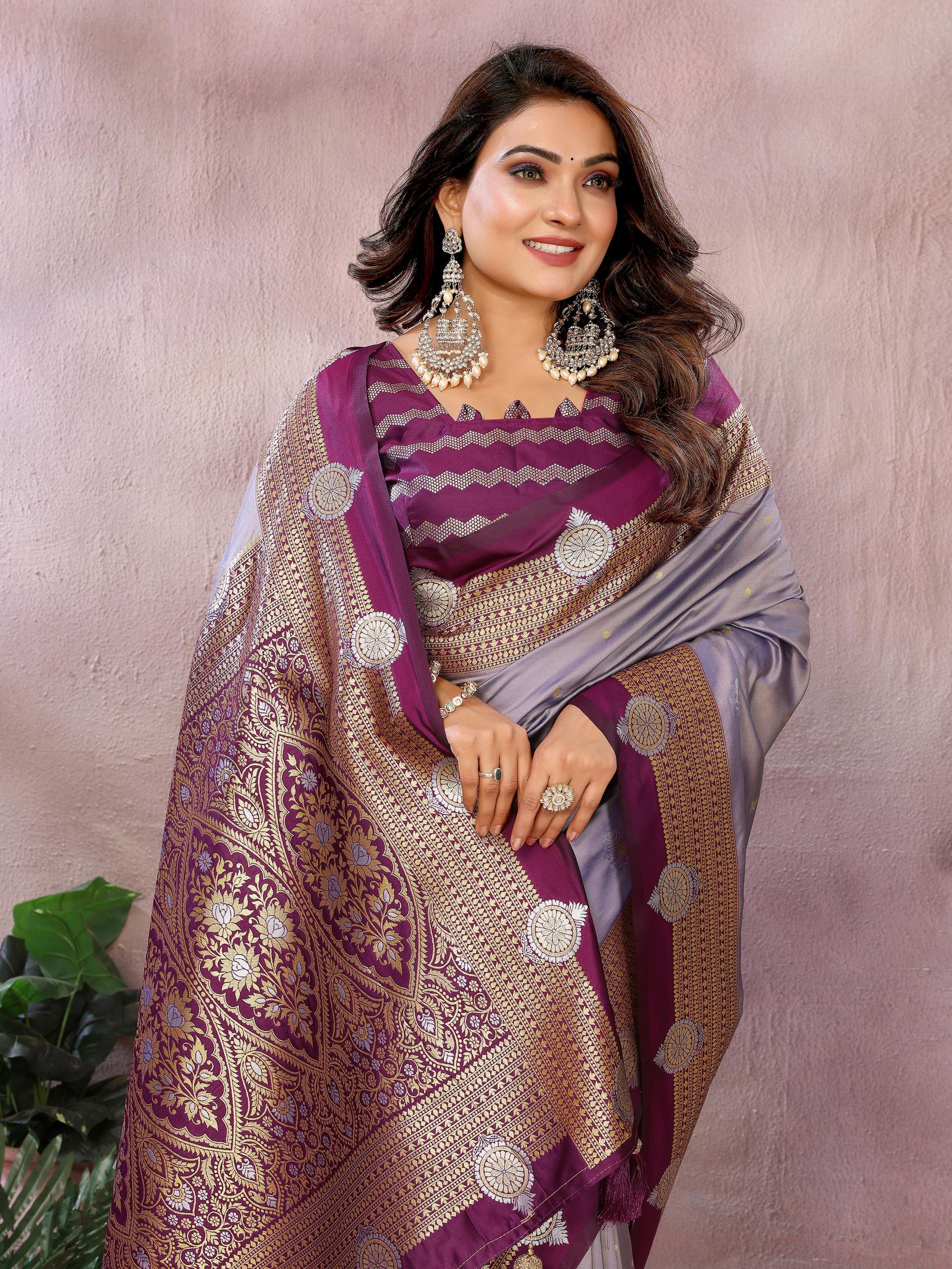 Aastha Fashion Lavender Silk Sarees Weaving Saree