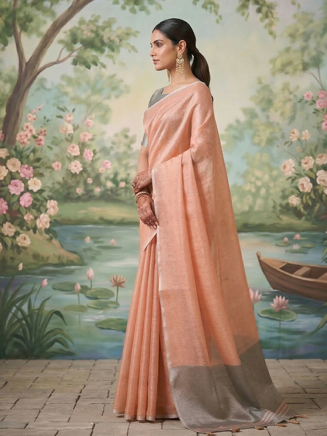 Shree Shyam Fashion Peach Tissue Silk Saree