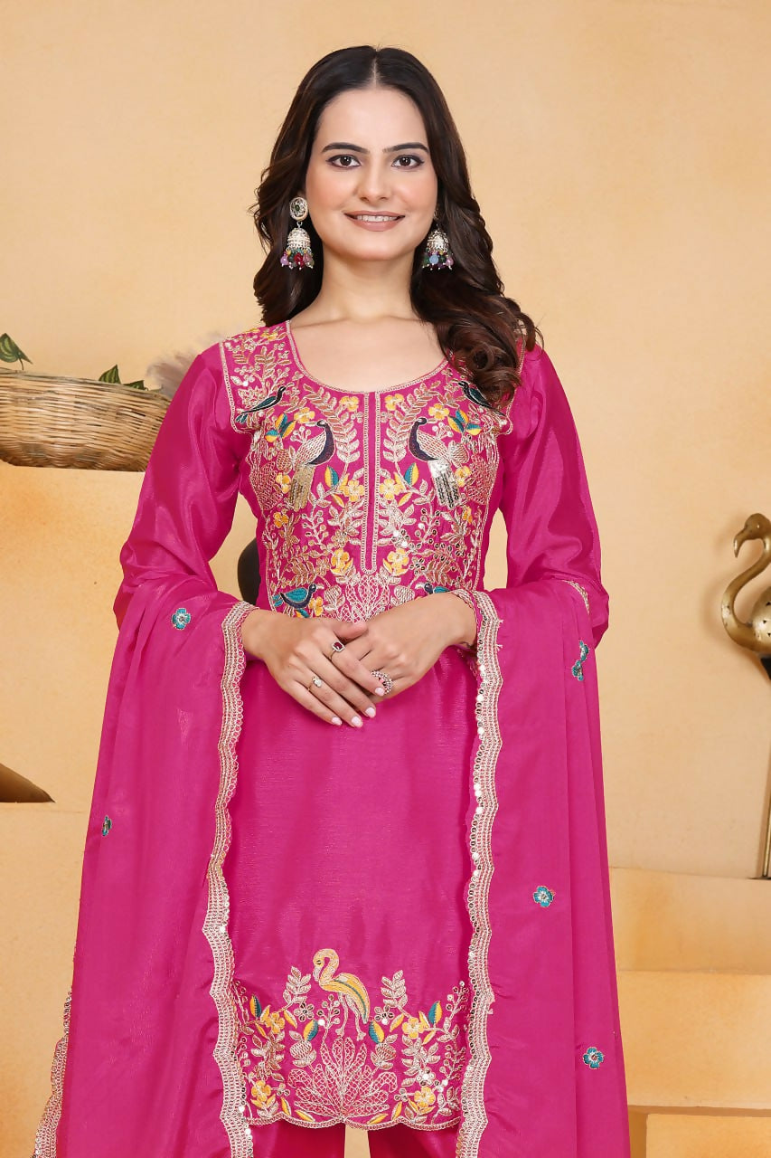 Joban Fashion Pink Silk Embroidered Dhoti Dhoti Set