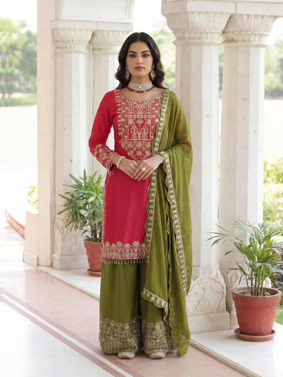Joban Fashion Pink Silk Embroidered Sharara Set