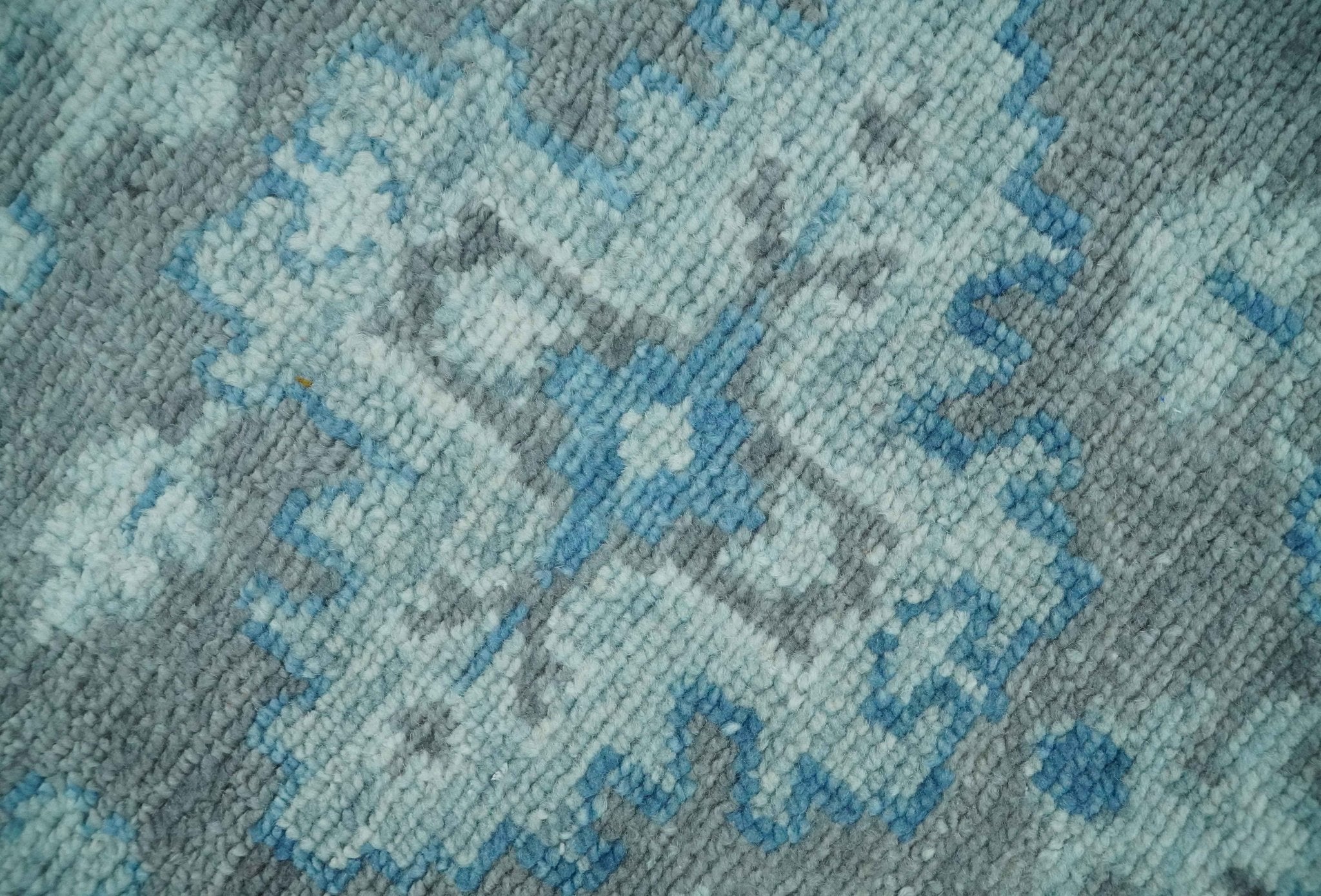 Antique Gray and Blue Hand Knotted 8x10 Oushak Turkish Wool Area Rug