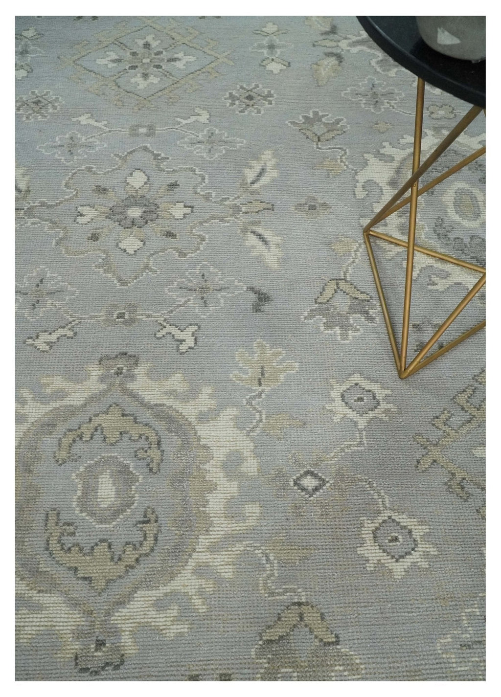 Antique Muted Silver Rug 8x11 Hand Knotted Turkish Silver, Beige and Brown Traditional Antique Persian Low Pile Area Rug