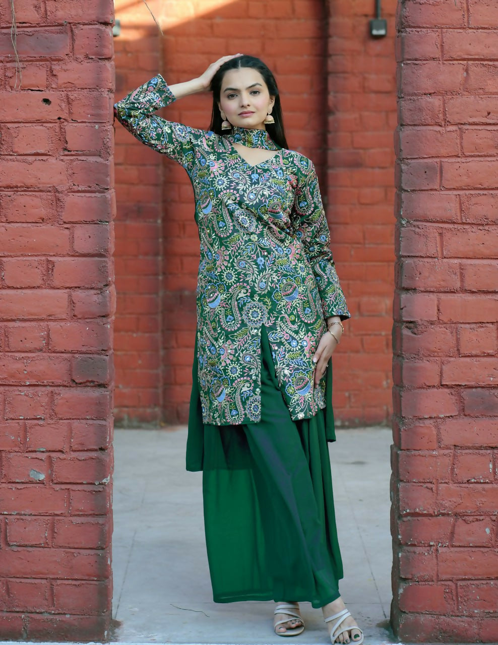 Teeya Creation Green Color Tapeta Silk Embroidery Work Party Wear Palazzo Set