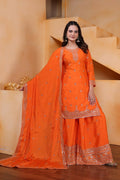 Teeya Creation Orange Color Chinon Silk Wedding Wear Trending Palazzo Set