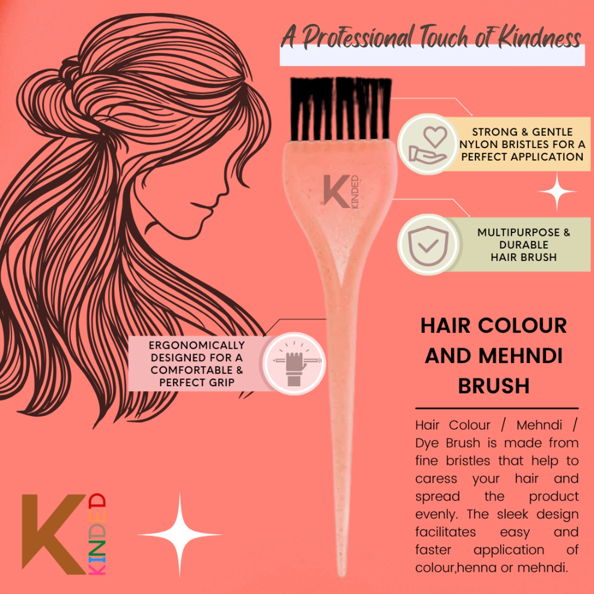 KINDED Multipurpose Orange Hair Color and Mehndi Brush Set of 2