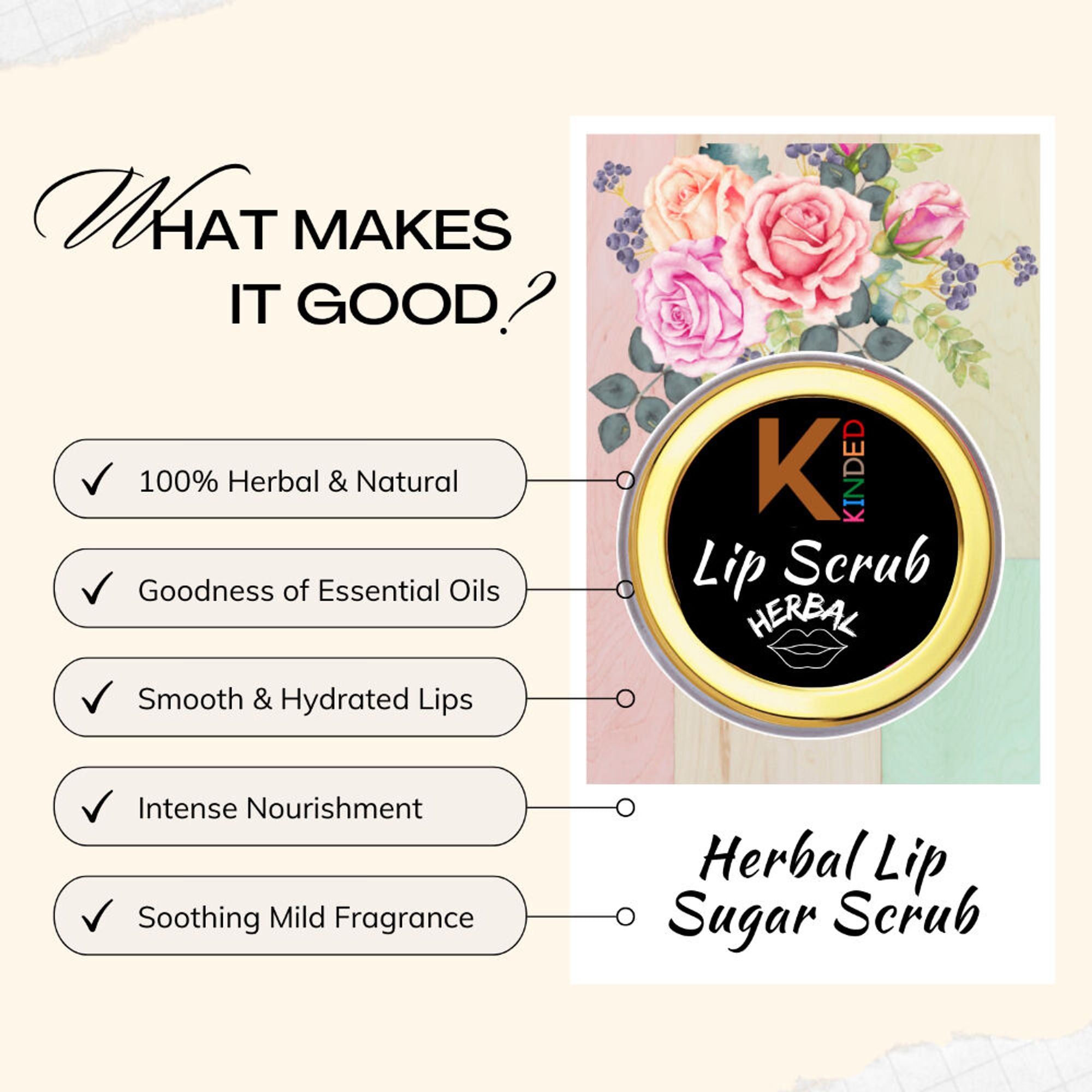 KINDED Lip Sugar Scrub Herbal Exfoliator - Mixed Fruit