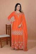 Joban Fashion Orange Silk Embroidered Sharara Set