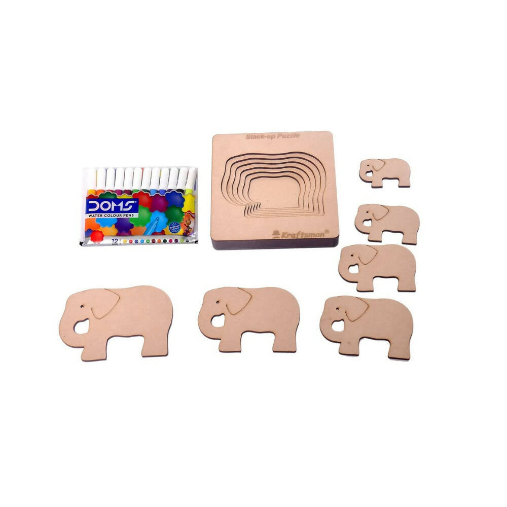 Kraftsman Stack up Puzzles/ Layered Puzzle Elephant Shape for Kids | Color Kit Included | 6 Pieces Puzzle