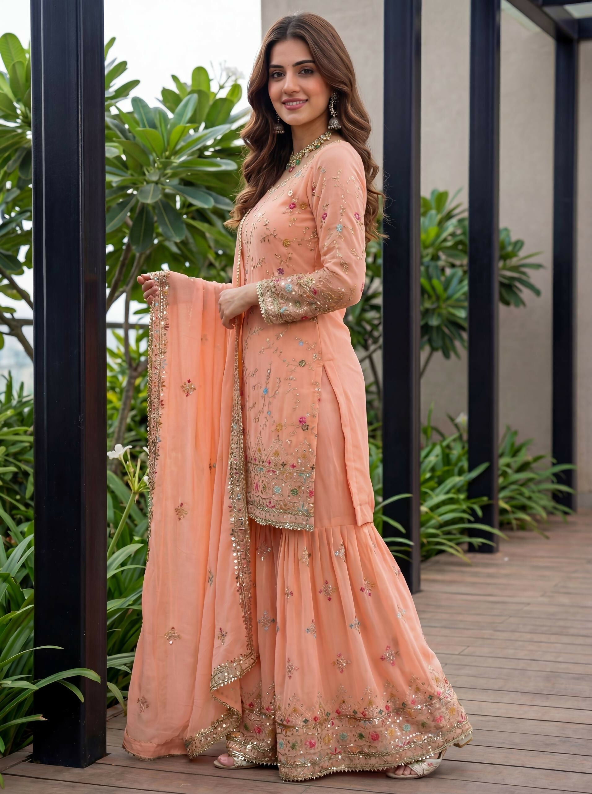 Teeya Creation Fenta Faux Georgette Multi Thread Work Wedding Wear Sharara Set