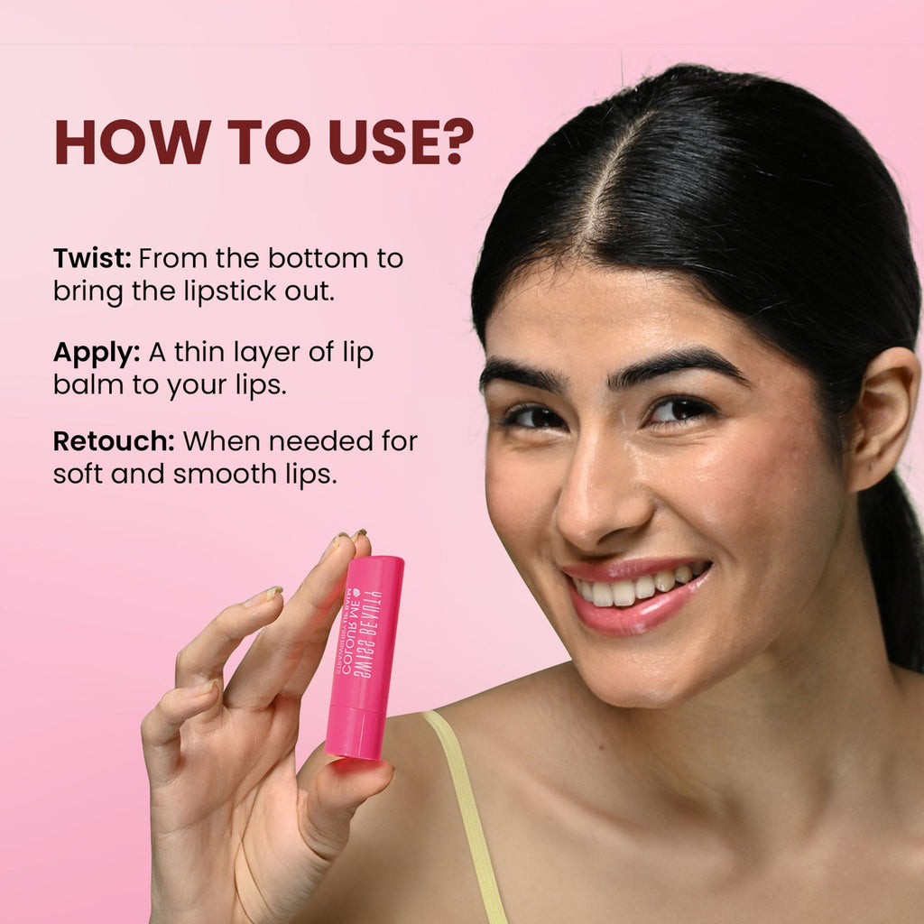 Swiss Beauty Colour Me Tinted Lip Balm For Dry With SPF 15 , Shea Butter and Vitamin E - Strawberry Slush