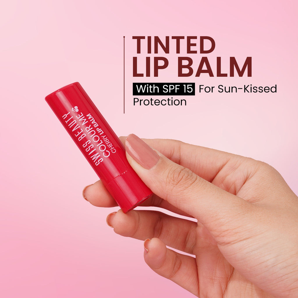 Swiss Beauty Colour Me Tinted Lip Balm For Dry With SPF 15 , Shea Butter and Vitamin E - Cherry Pop