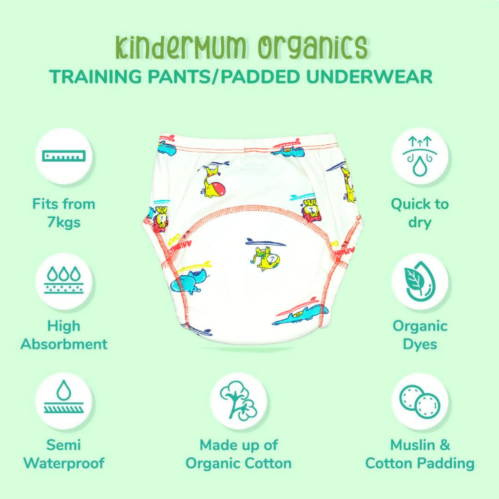 Kindermum Cotton Padded Pull Up Training Pants/ Padded Underwear˜For Kids-Autumn Animals Set of 2 pcs