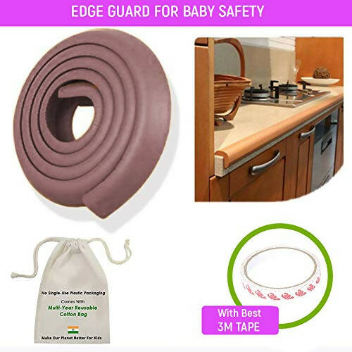 Safe-O-Kid Unique High Density 2 Mtr Long U - Shaped 1 Edge Guards With 4 Corner Cushions - Brown