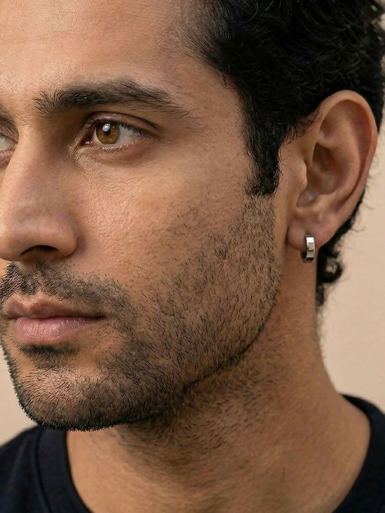 NVR Men's Silver Plated Hoop Earrings