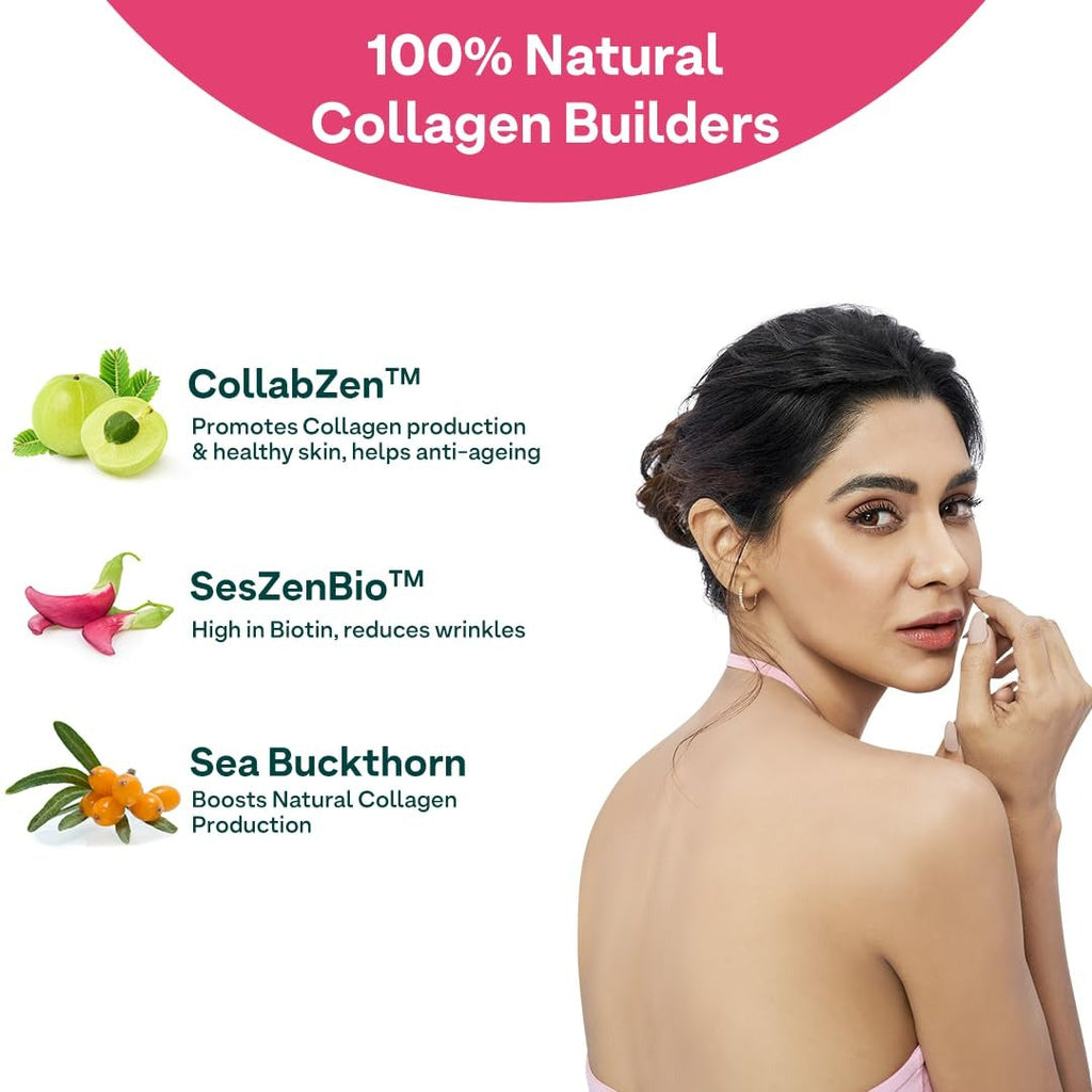 OZiva Vegan Collagen Builder with Biotin & Vitamin C For Brighter & Youthful Skin | Collagen Supplement For Women & Men | Plant Based Collagen Powder