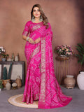 Aastha Fashion Pink Pure Dola Silk Handmade Original Bandhej Saree