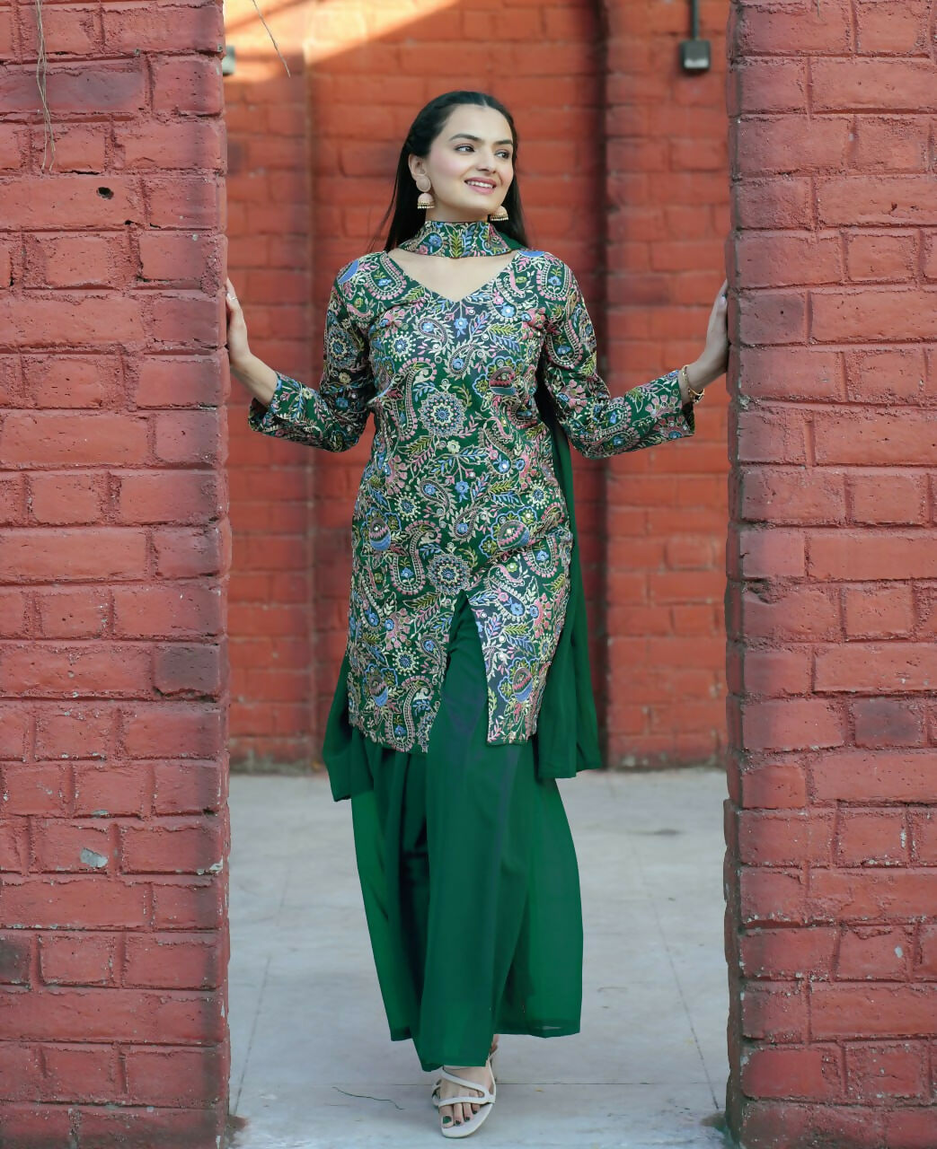 Teeya Creation Green Color Tapeta Silk Embroidery Work Party Wear Palazzo Set