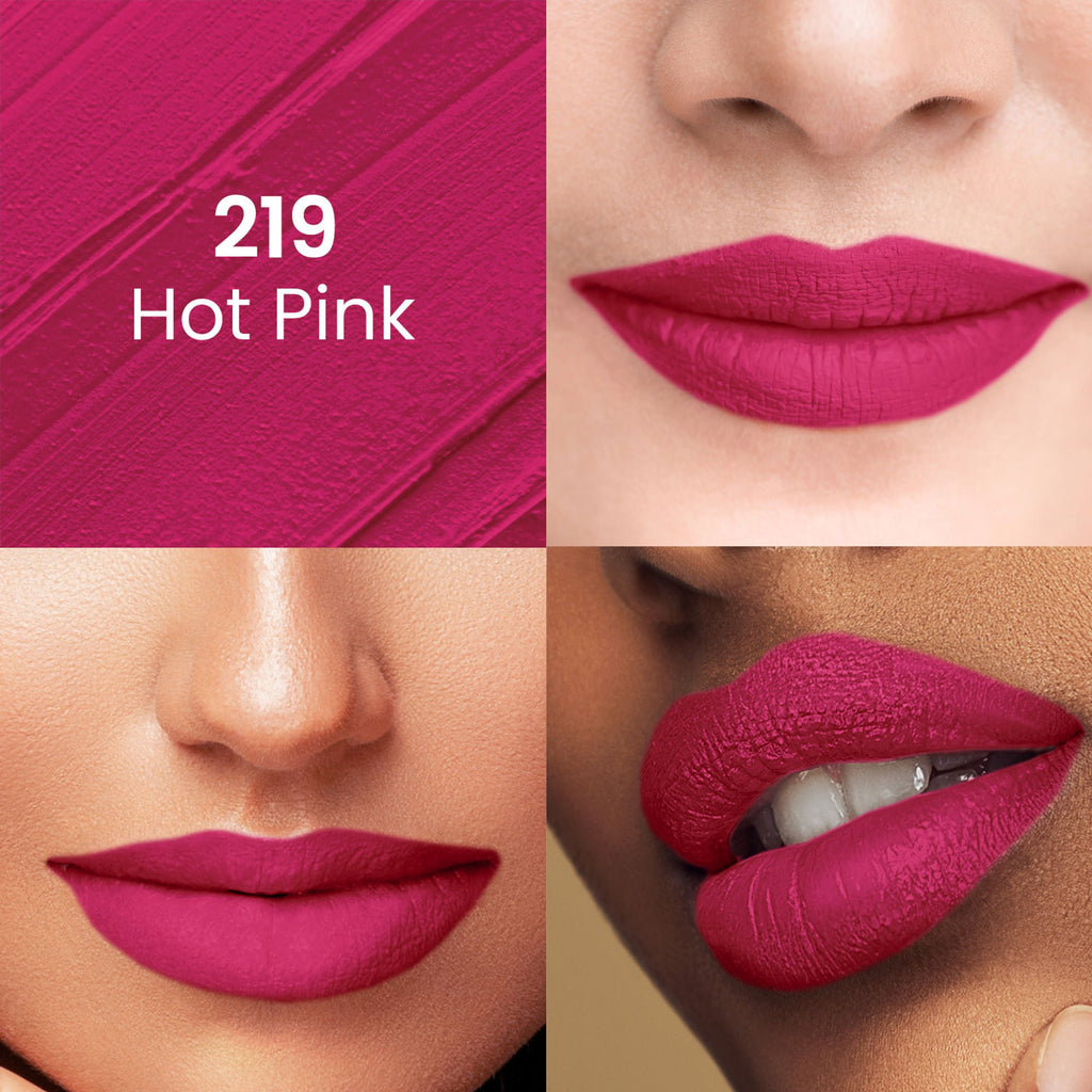 Swiss Beauty Pure Matte Lipstick , Non-Drying, Smooth Glide, Long Lasting - 219 Hot Pink