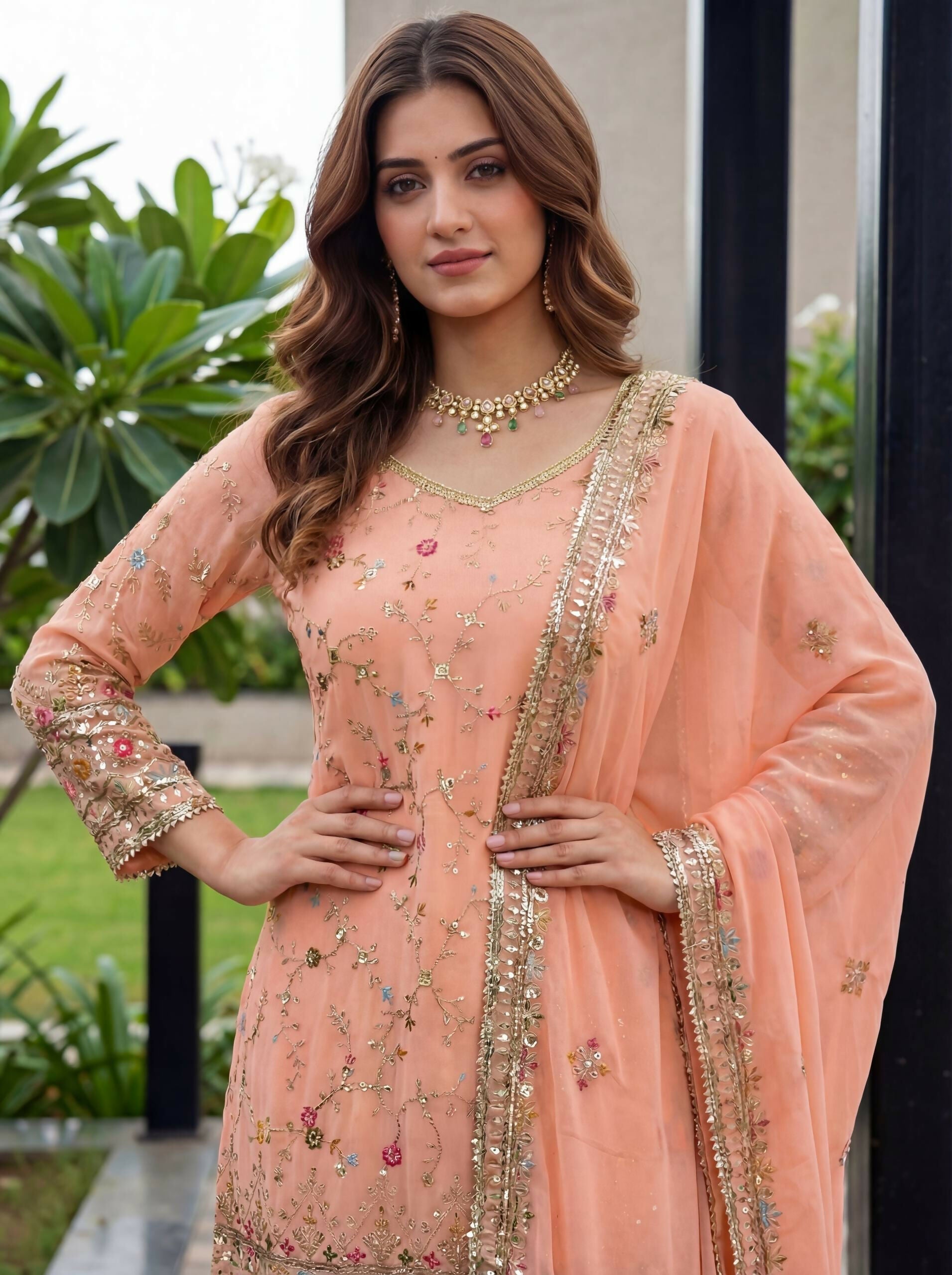 Joban Fashion Orange Georgette Embroidered Sharara Set