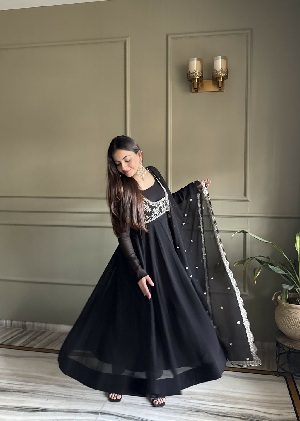 Teeya Creation Black Color Faux Georgette Heavy Embroidery Work Functional Wear Long Gown