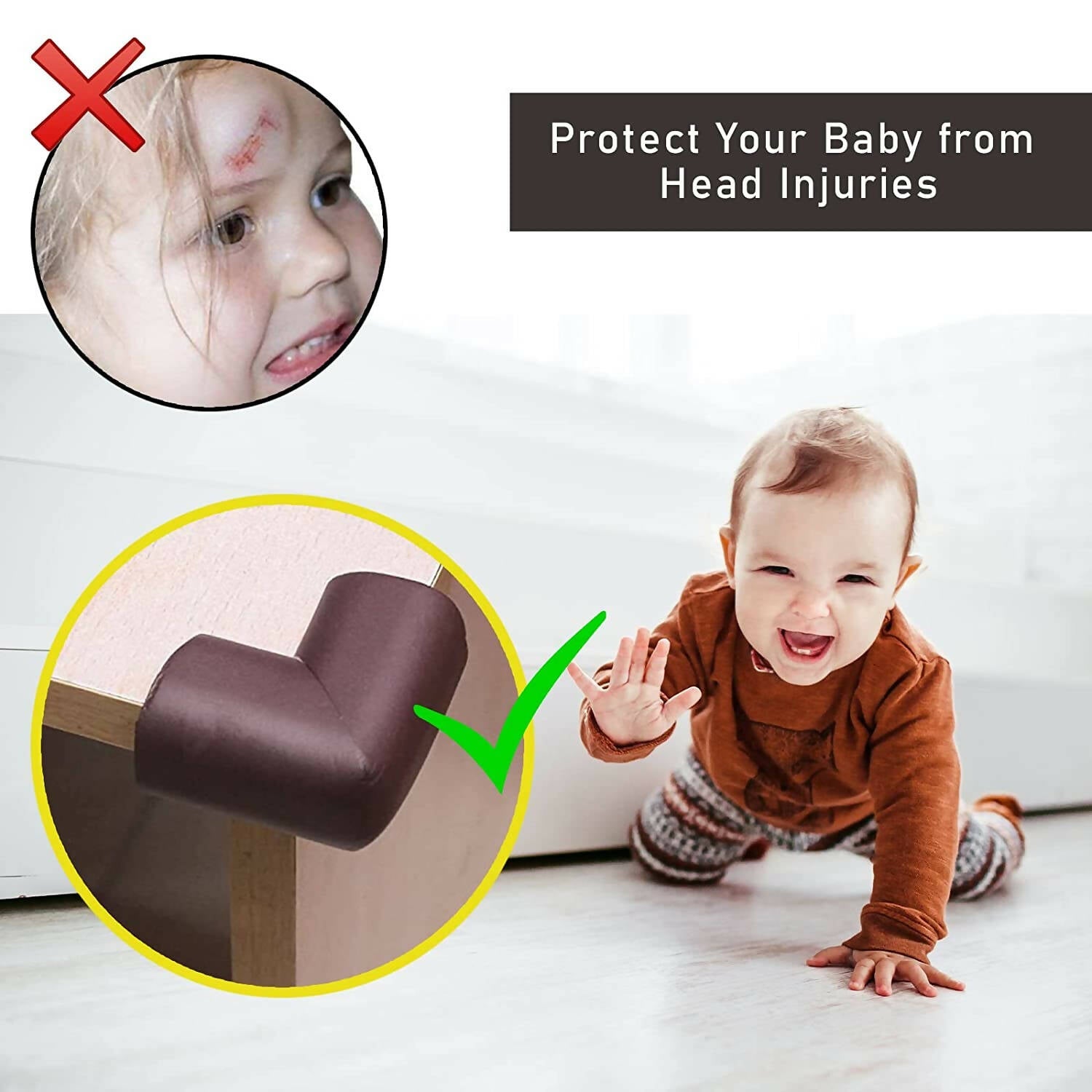 Safe-O-Kid Corner Guards Cushion L Shaped, Small, For Child Safety, Brown