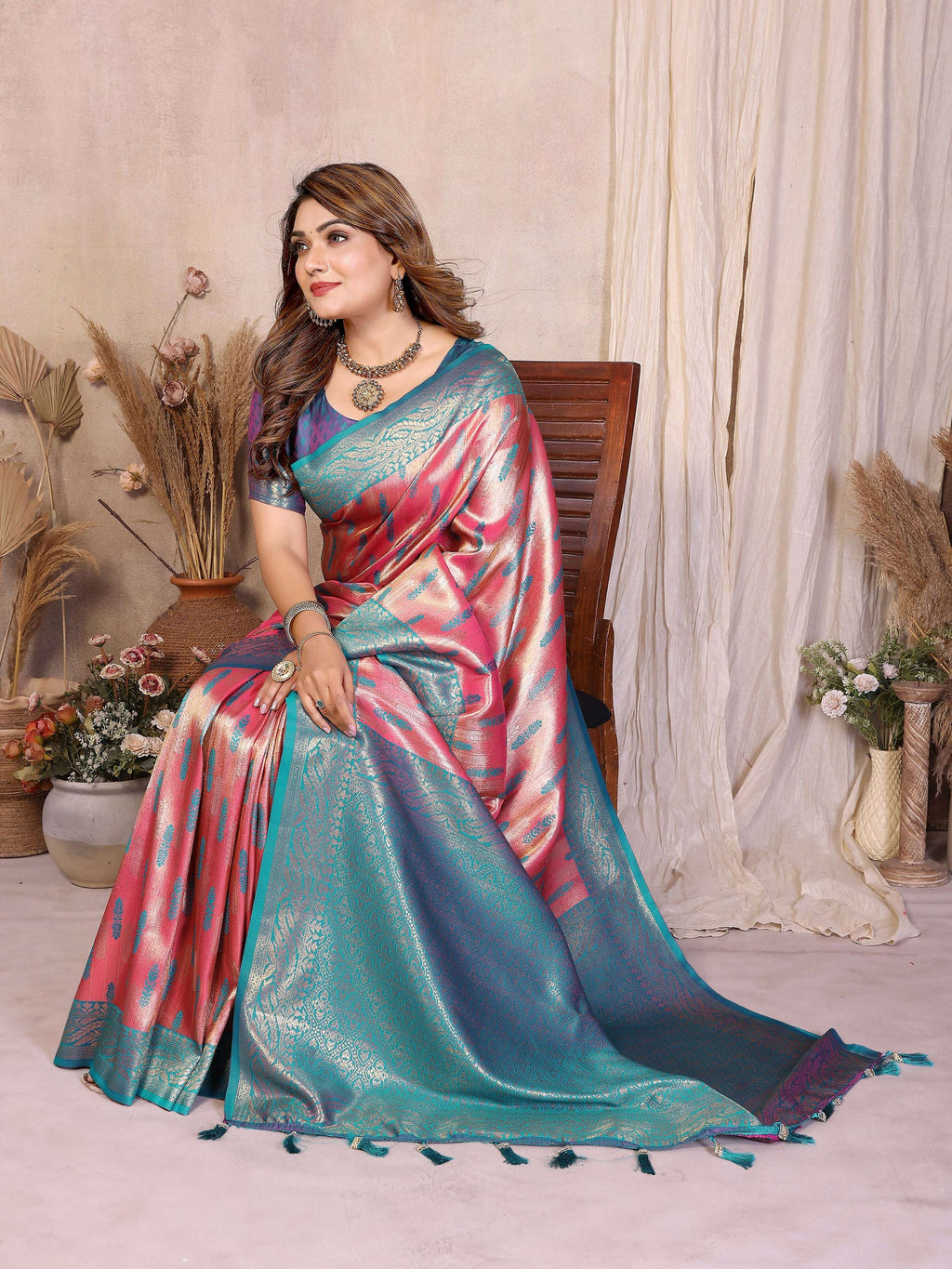 Aastha Fashion Red Tissue Silk Paithani Woven Saree