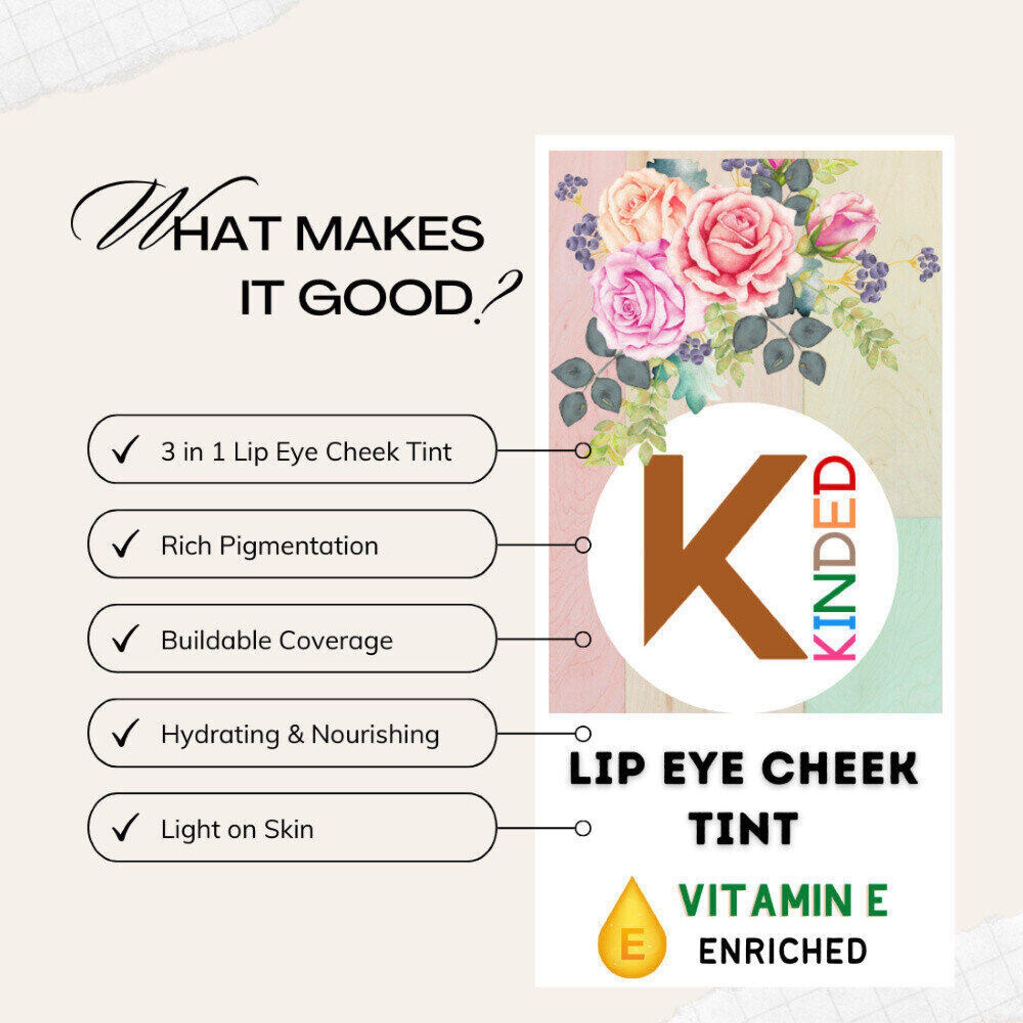 KINDED Lip, Eye & Cheek Tint with Vitamin-E Enriched - 08 Sangria Orange