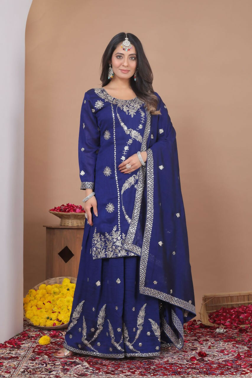 Joban Fashion Blue Georgette Embroidered Sharara Set