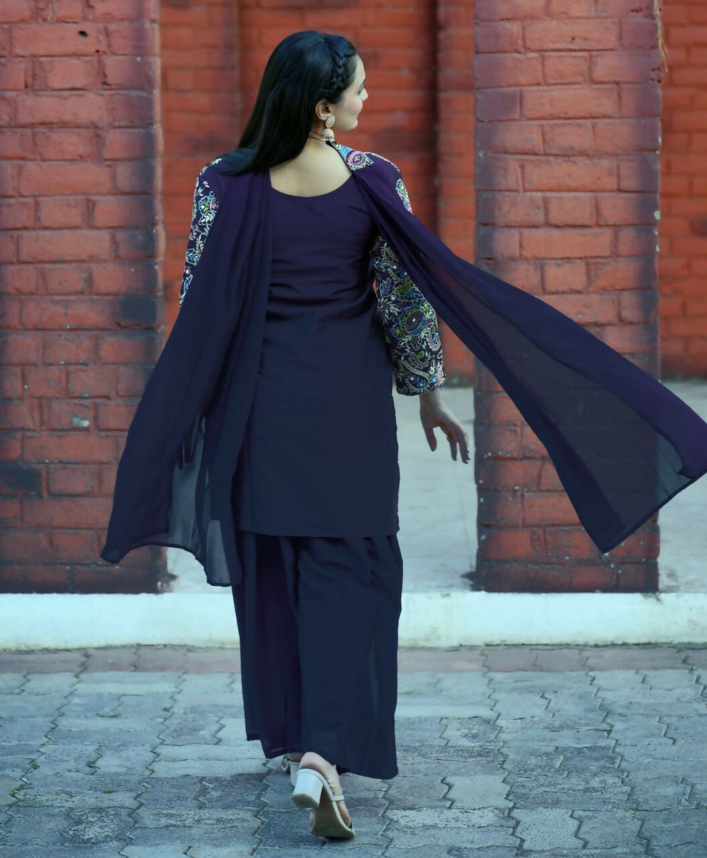 Joban Fashion Blue Silk Embroidered Sharara Set