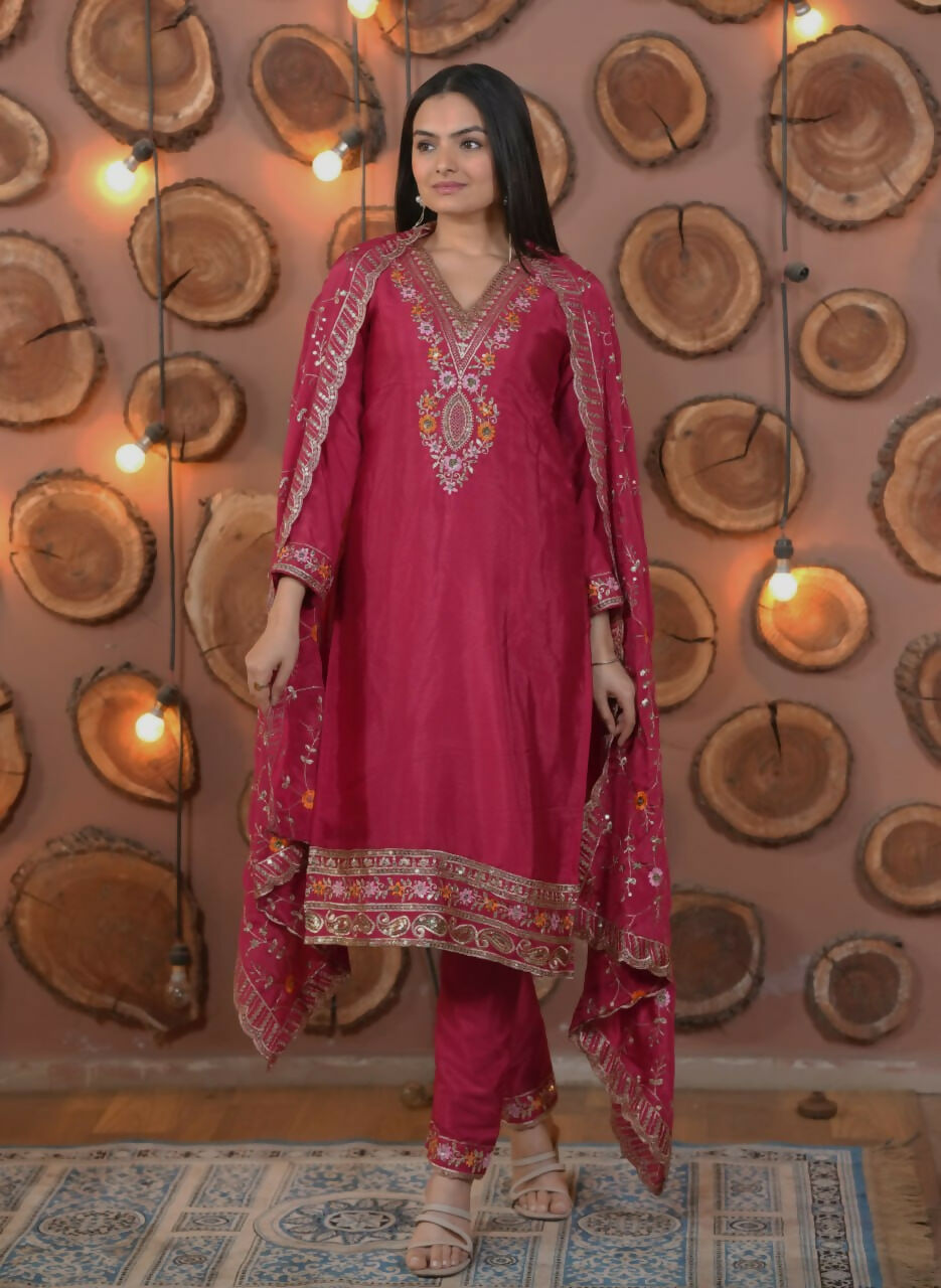 Teeya Creation Rani Color Chinon Silk Functional Wear Trending Kurti