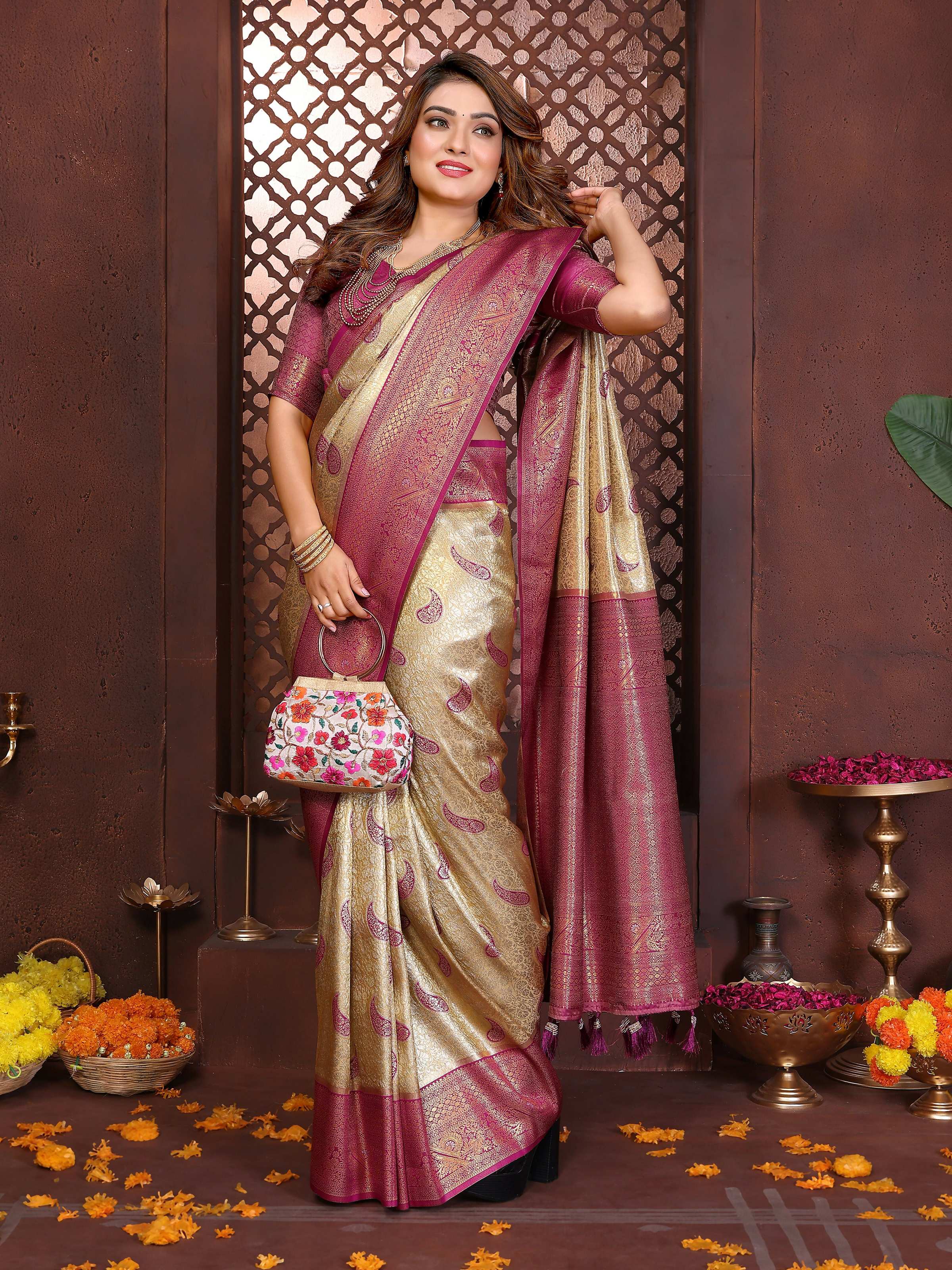 Aastha Fashion Mustard Tissue Silk Weaving Saree